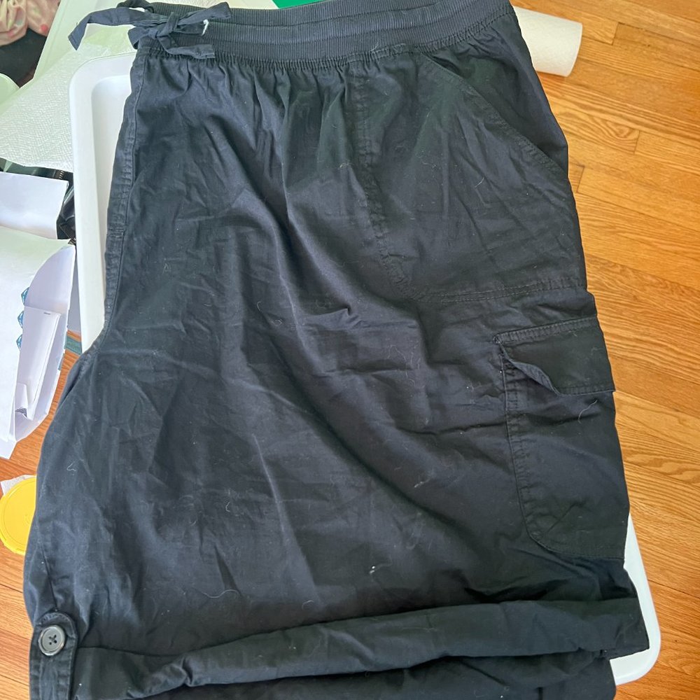 Convertible Length Draw String Cargo Shorts 34W Woman Within Black Never Worn